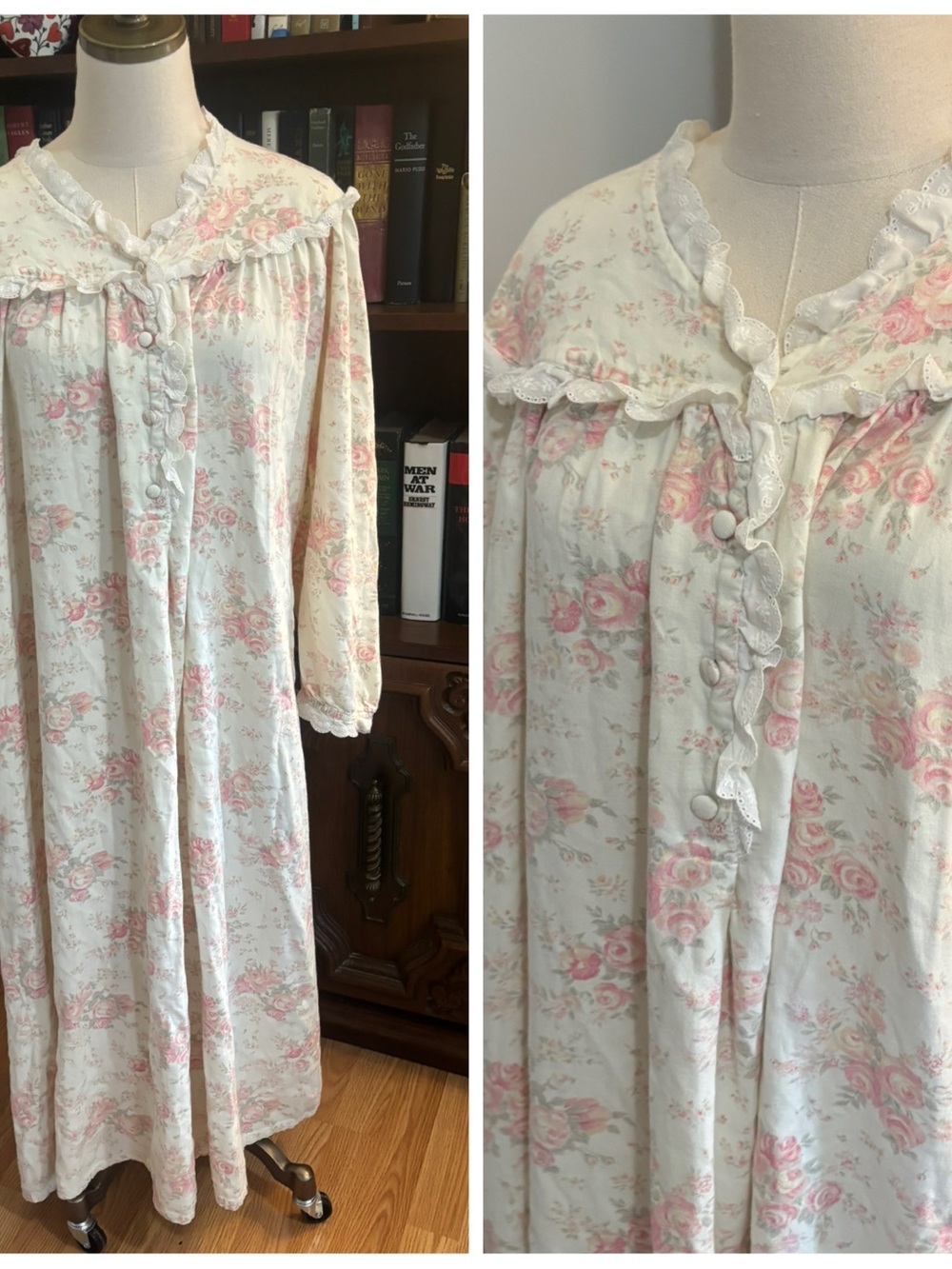 VICTORIA SECRET Country Cotton Floral Pink Cream Nightgown with Lace Trim SZ m